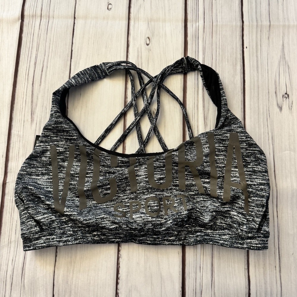 VICTORIA SECRET Cross Back Strappy Sport Bra Victoria Sport Spellout Size Large